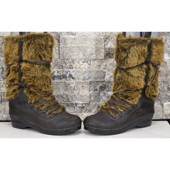 Sanita Wixen Winter Boots Leather Fur Danish Clog Brown Yeti Rare Women 39 | 8.5 - Picture 11 of 12